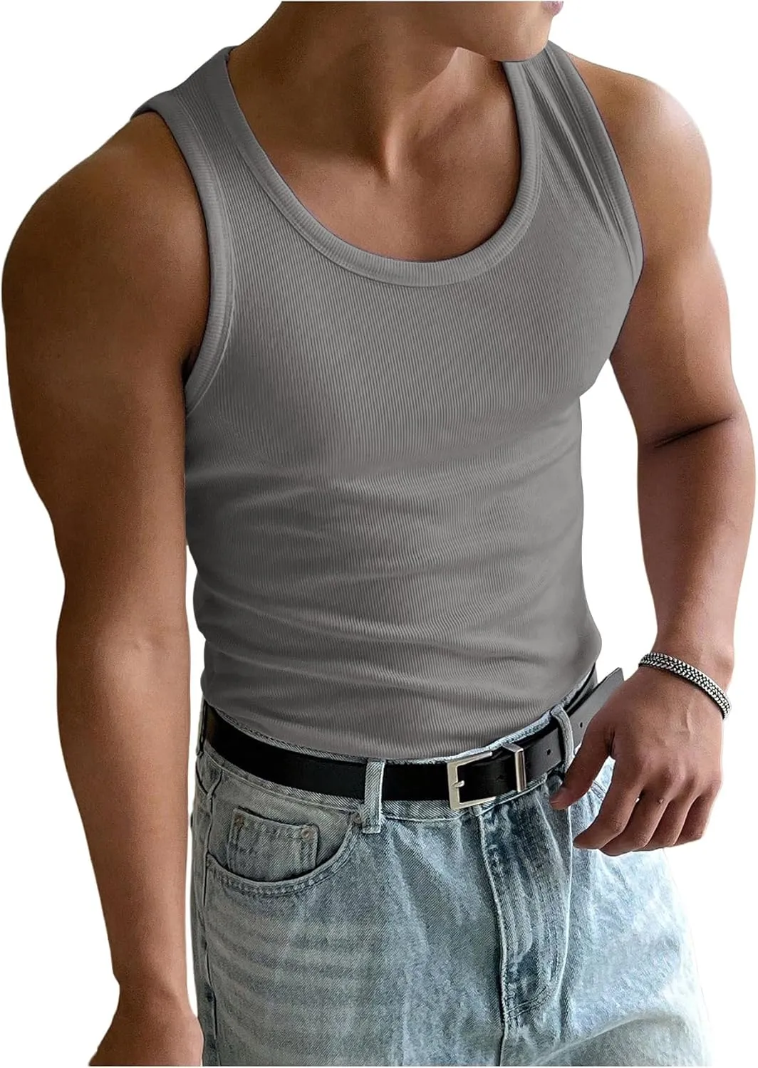 COZYEASE Men's Summer Tank Top Scoop Neck Workout Gym Muscle Tank T-Shirt Sleeveless Undershirt