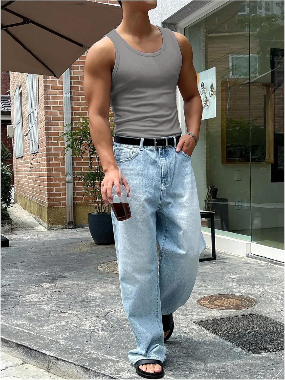 COZYEASE Men's Summer Tank Top Scoop Neck Workout Gym Muscle Tank T-Shirt Sleeveless Undershirt