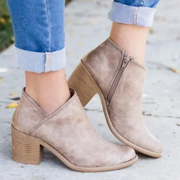 Girl ankle boots vintage square chunky mid heels ladies chaussure women spring autumn shoes woman zapatos mujer sapato