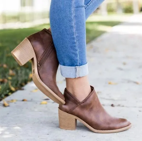 Girl ankle boots vintage square chunky mid heels ladies chaussure women spring autumn shoes woman zapatos mujer sapato