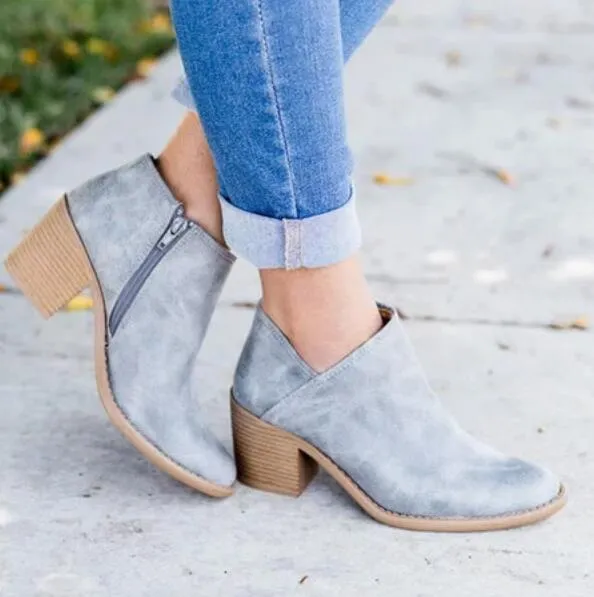 Girl ankle boots vintage square chunky mid heels ladies chaussure women spring autumn shoes woman zapatos mujer sapato