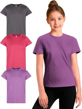 Girl's Athletic Shirts 3 Pack Crew Neck Short Sleeve Tees Summer Active Tops for Teen Girls Soccer & Sports Tshirts for Teens