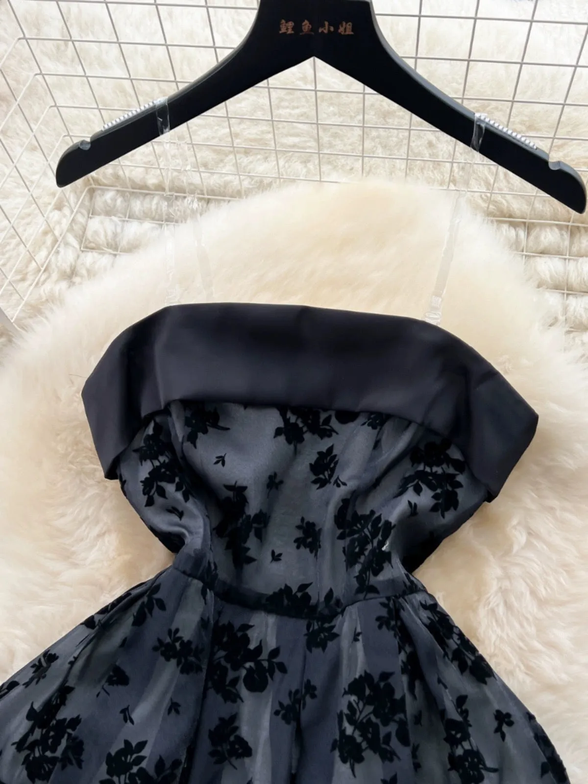 Jacquard Dress，strapless Dress,black Dress,vintage Dress      S4478