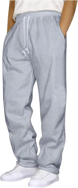 Mens Sweatpants Fleece Open Bottom Straight Leg Trousers Baggy Lounge Running Athletic Joggers Pants with Pockets