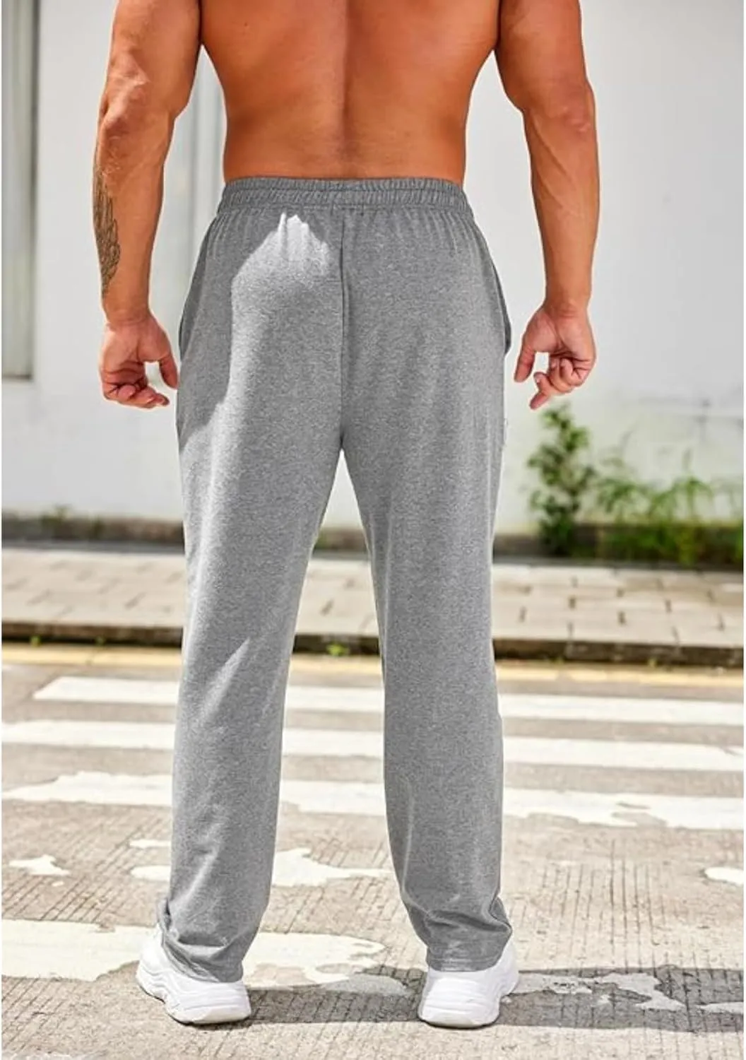 Mens Sweatpants Fleece Open Bottom Straight Leg Trousers Baggy Lounge Running Athletic Joggers Pants with Pockets