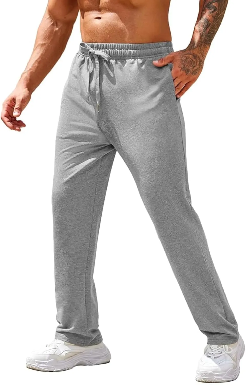 Mens Sweatpants Fleece Open Bottom Straight Leg Trousers Baggy Lounge Running Athletic Joggers Pants with Pockets