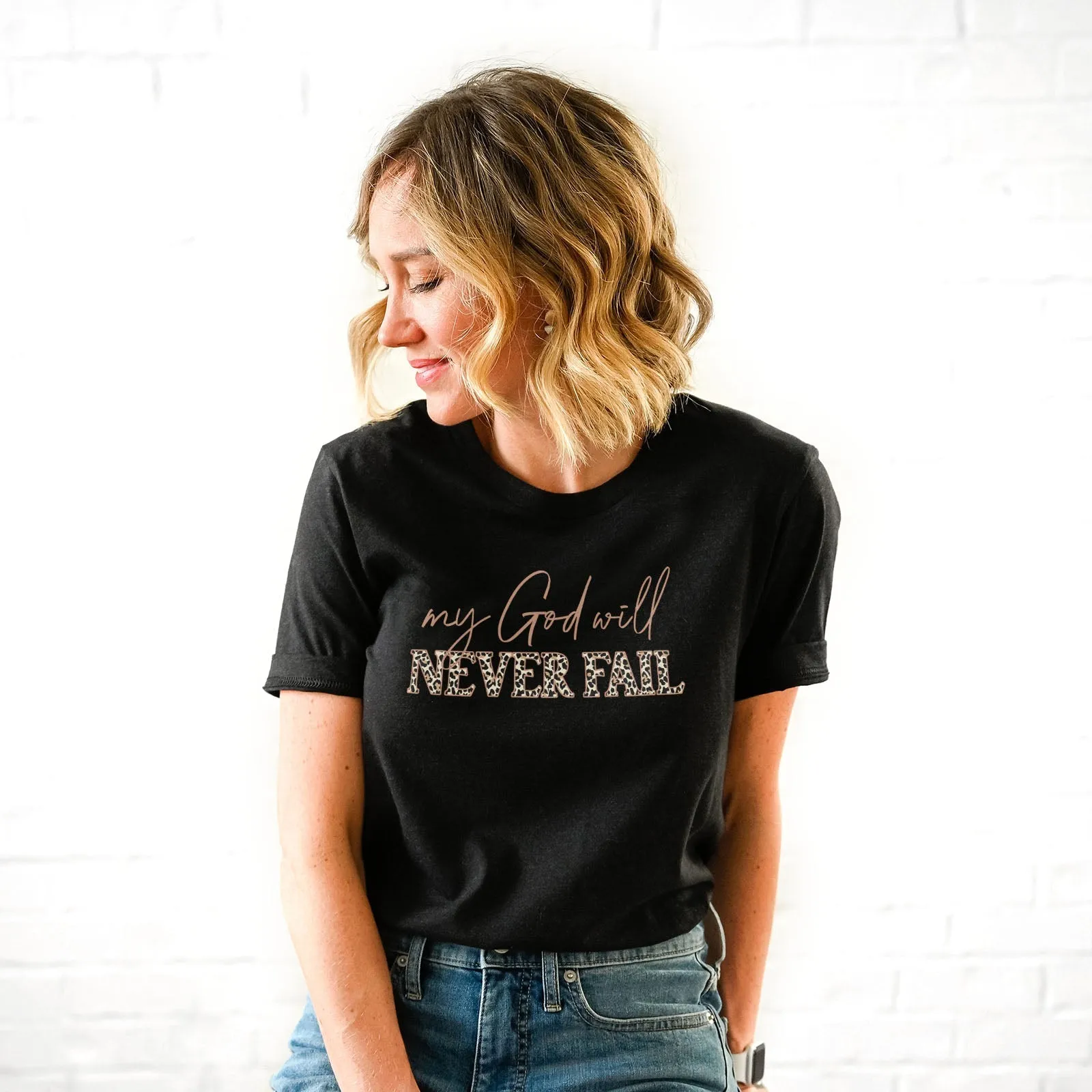 My God Will Never Fail Leopard Tee Shirts For Women - Christian Shirts for Women - Religious Tee Shirts