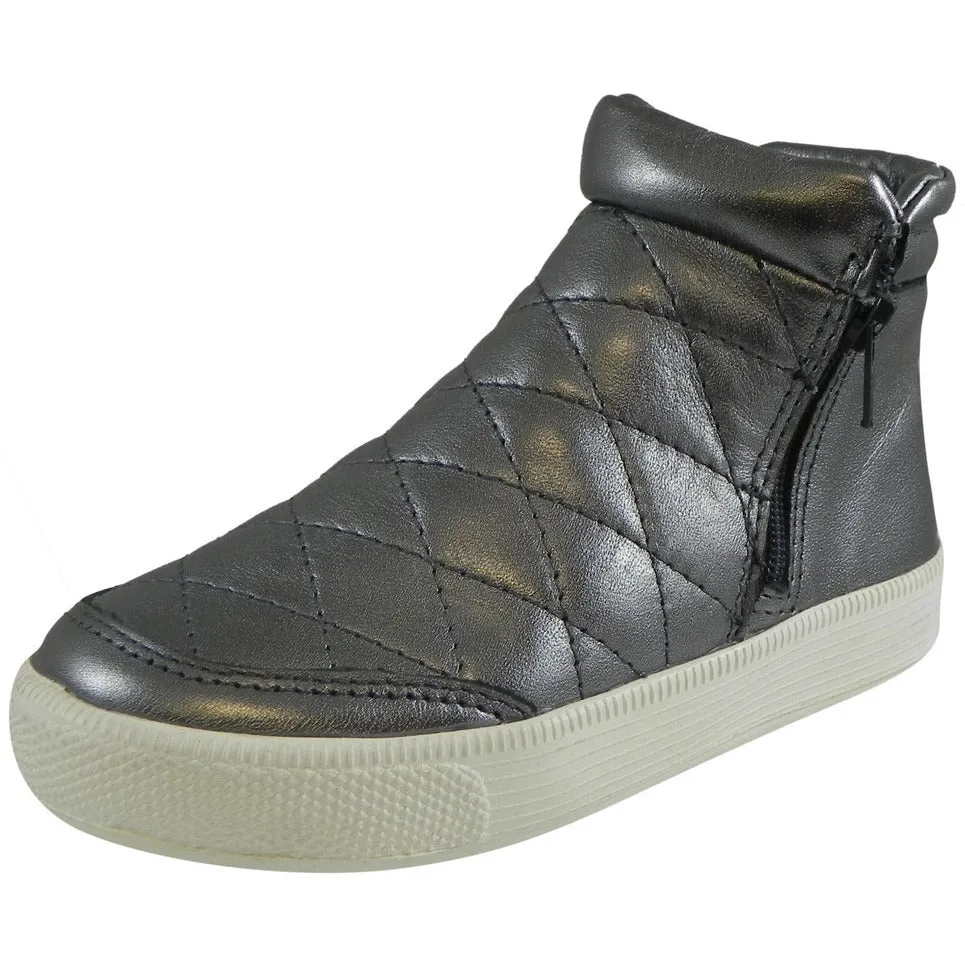 Old Soles Girl's 1040 Zip Daley Rich Silver Quilted Leather Zipper High Top Sneaker Shoe