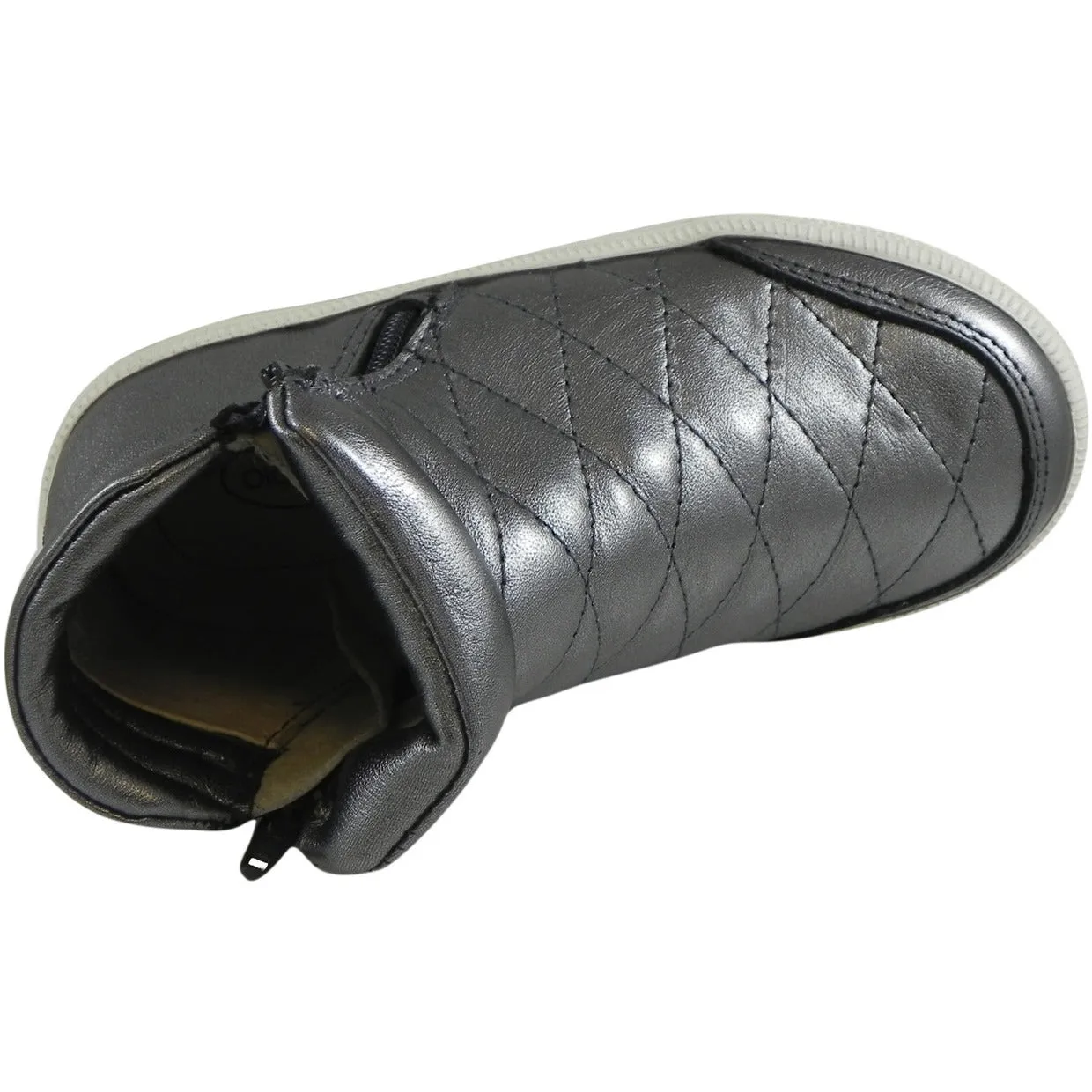 Old Soles Girl's 1040 Zip Daley Rich Silver Quilted Leather Zipper High Top Sneaker Shoe