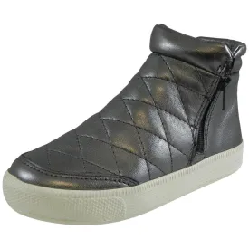 Old Soles Girl's 1040 Zip Daley Rich Silver Quilted Leather Zipper High Top Sneaker Shoe