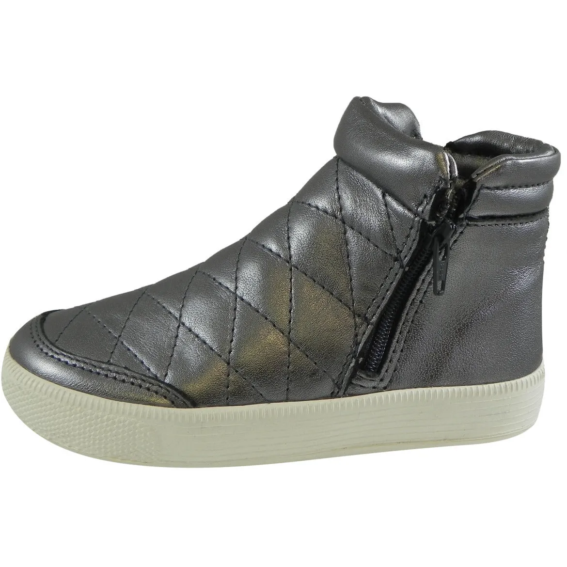 Old Soles Girl's 1040 Zip Daley Rich Silver Quilted Leather Zipper High Top Sneaker Shoe