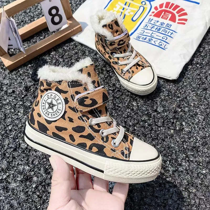 Velcro Basic High Top Plush Canvas Shoes