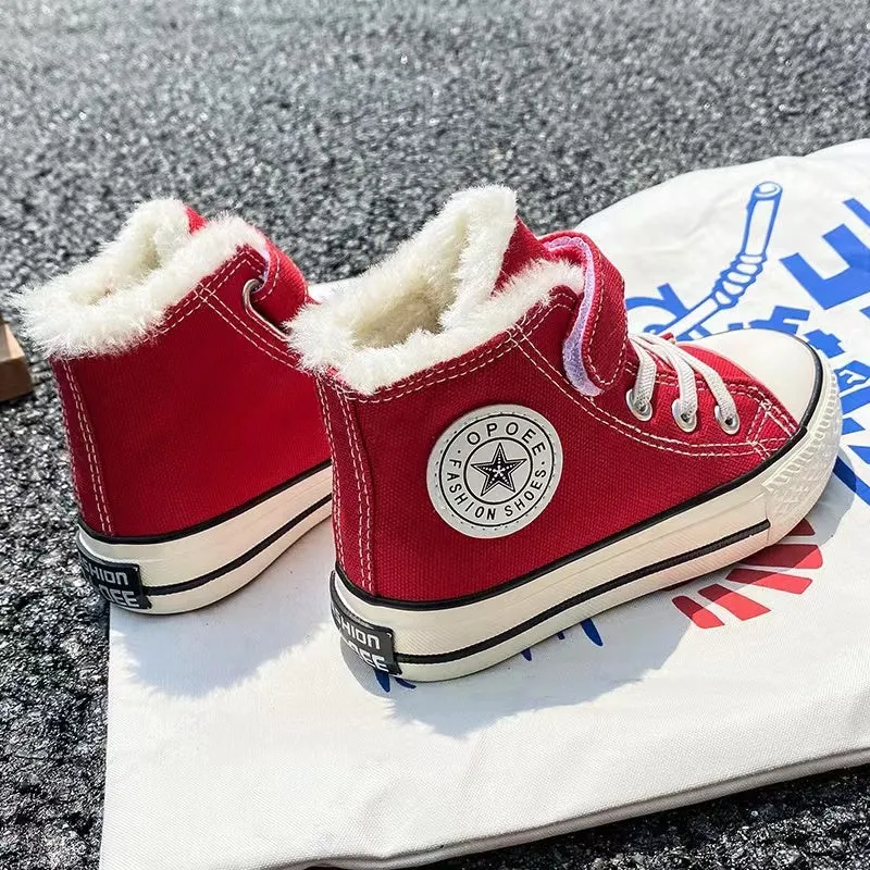Velcro Basic High Top Plush Canvas Shoes