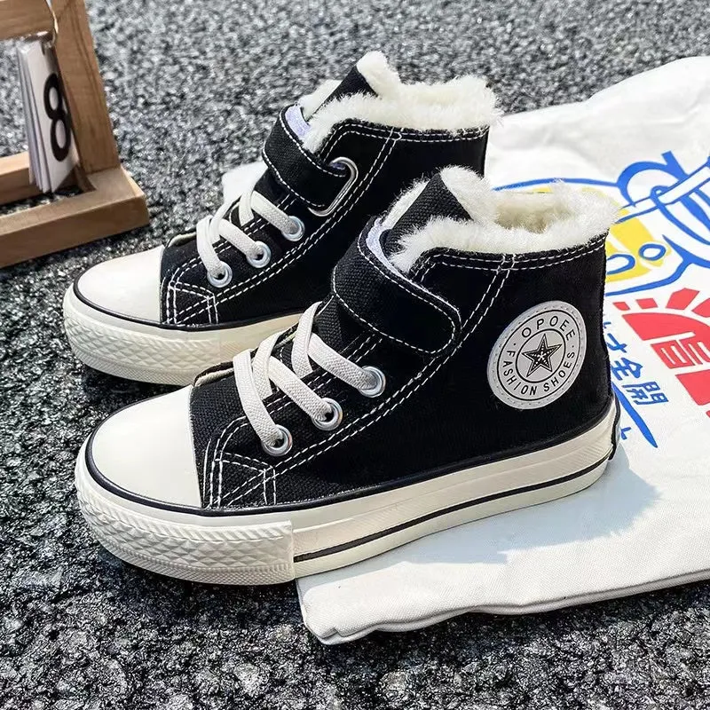 Velcro Basic High Top Plush Canvas Shoes