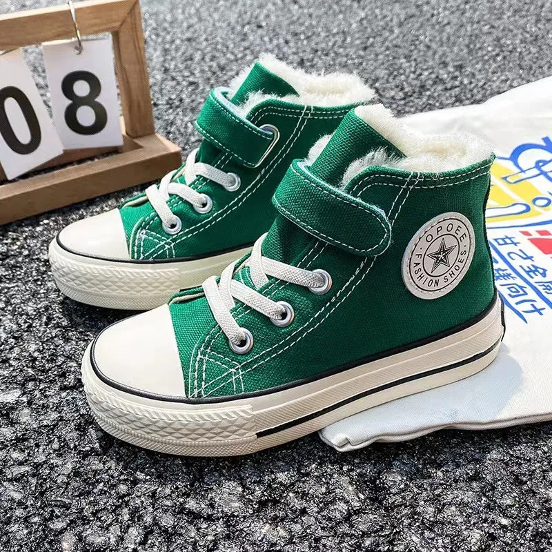 Velcro Basic High Top Plush Canvas Shoes