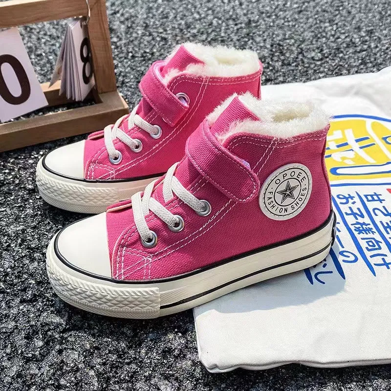 Velcro Basic High Top Plush Canvas Shoes