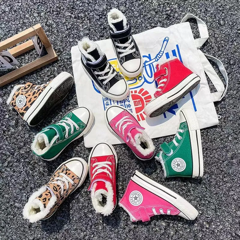 Velcro Basic High Top Plush Canvas Shoes